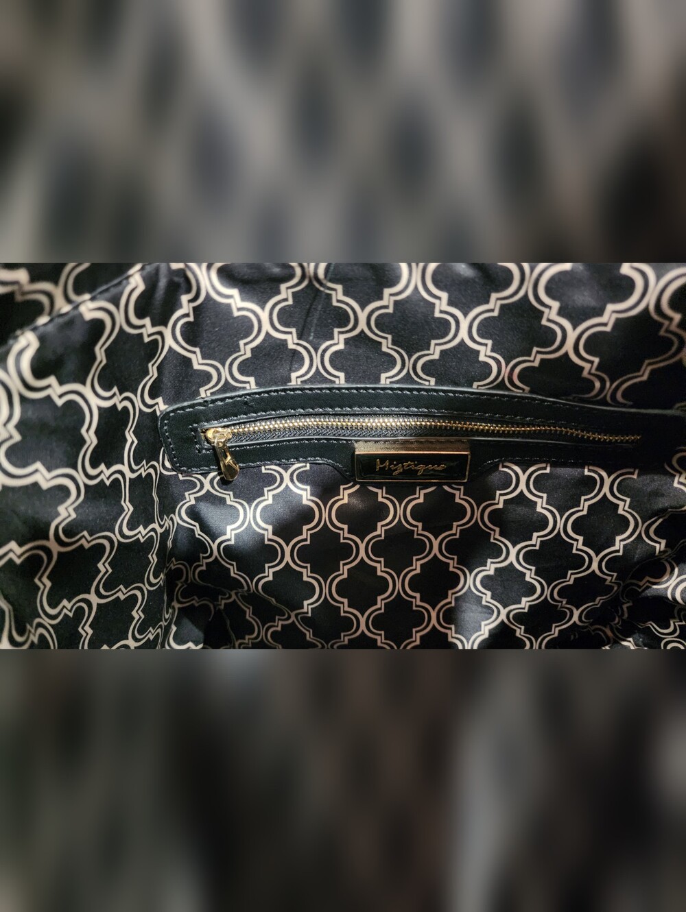 Chic Miztique Black Vegan Leather Satchel with Sculptural Gold Handles - Picture 10 of 14